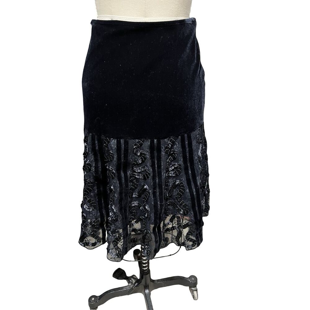 Y2K Betsy Johnson Black Velvet Lace Ribbon Short Skirt 8 Fairy Grunge Whimsigoth - Picture 3 of 5